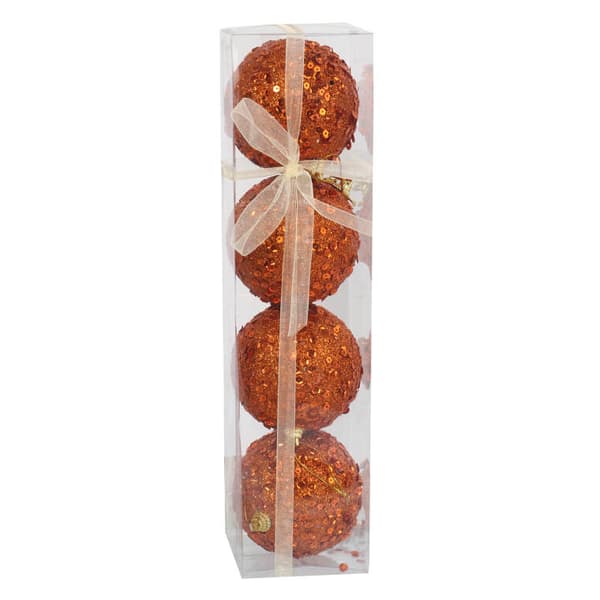 Set med 4 frigolitkulor med 6 cm orange pärlor