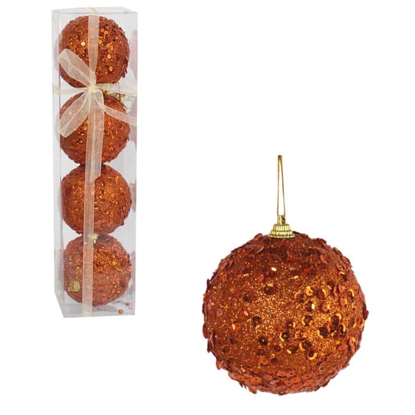 Set med 4 frigolitkulor med 6 cm orange pärlor