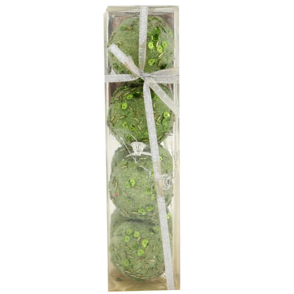 Set med 4 gröna frigolitkulor med paljetter 6 cm - Juldekoration