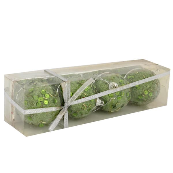 Set med 4 gröna frigolitkulor med paljetter 6 cm - Juldekoration