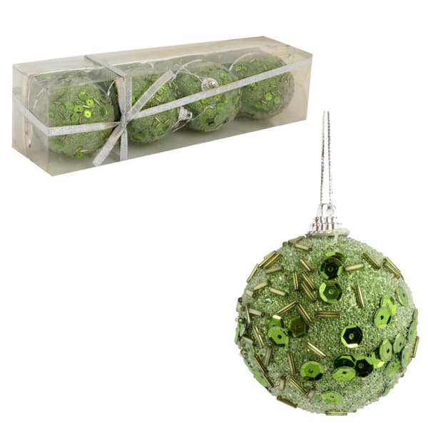 Set med 4 gröna frigolitkulor med paljetter 6 cm - Juldekoration