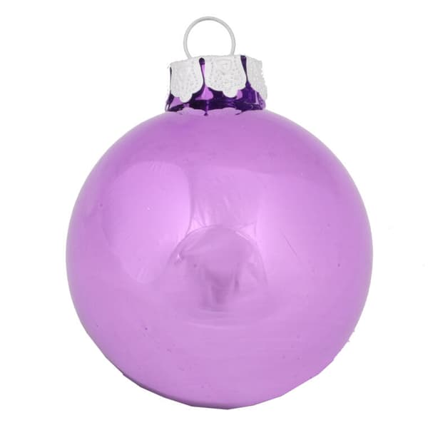 Set med 5 eleganta lila glaskulor med glitterdekor, 6 cm