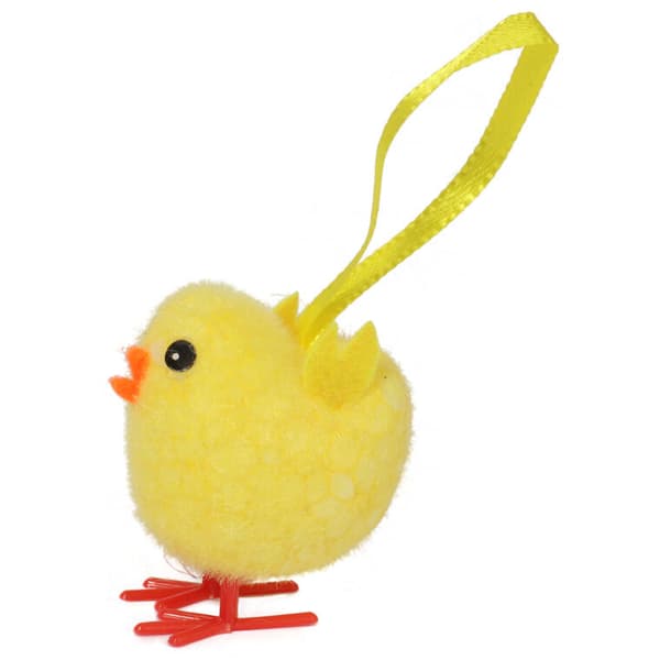 Set med 6 mjuka dekorativa kycklingar - hängen, 3,5 cm, gul