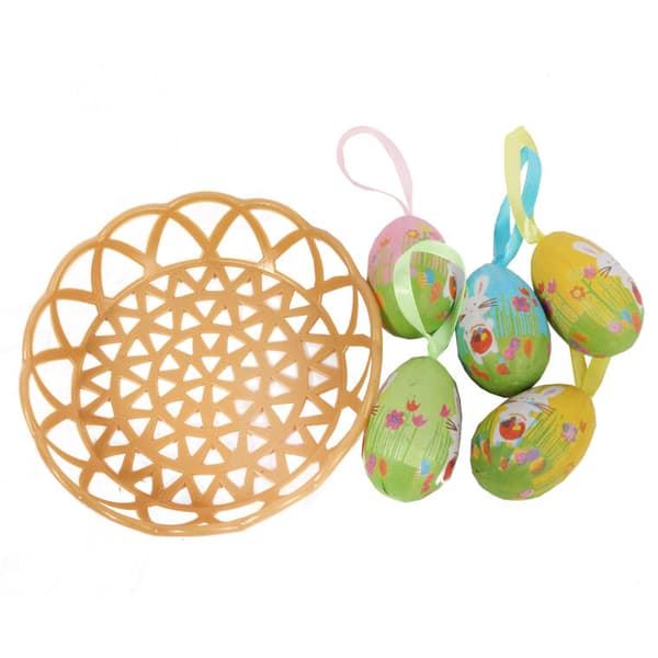 Färgglada frigolit påskägg i en korg - Set med 5 delar, 6 cm