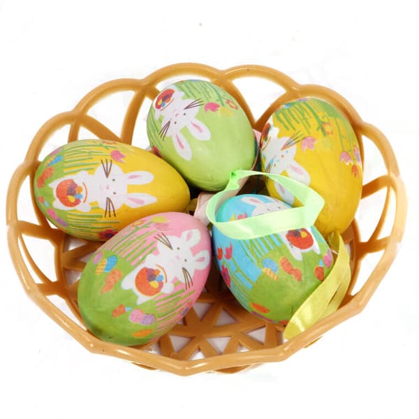 Färgglada frigolit påskägg i en korg - Set med 5 delar, 6 cm