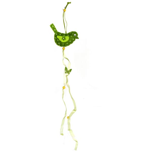 Forårsvedhæng - Grøn filtfugl med bånd, 60cm