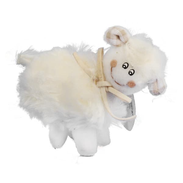 Plys lammefigur med sløjfe, 10 cm