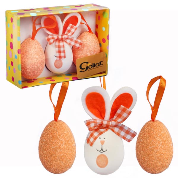 Sæt med 3 dekorative påskeæg på bøjle, 10 cm, orange