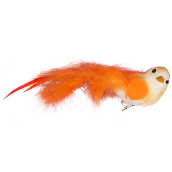FÅGLAR MED NATURLIGA FJÄDRAR FÖR KREATIONER 2ST 15CM ORANGE
