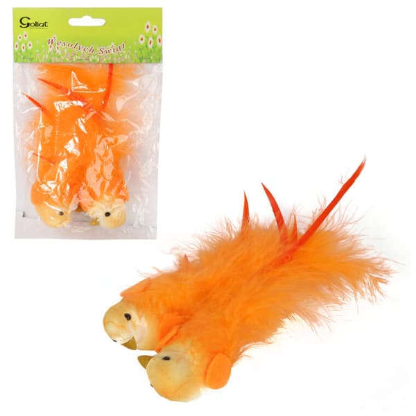 FÅGLAR MED NATURLIGA FJÄDRAR FÖR KREATIONER 2ST 15CM ORANGE