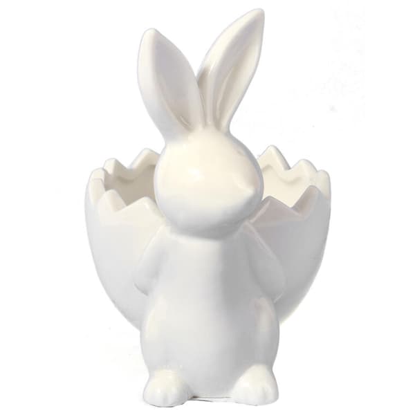 Hvid keramisk påskehare figur, 14 cm