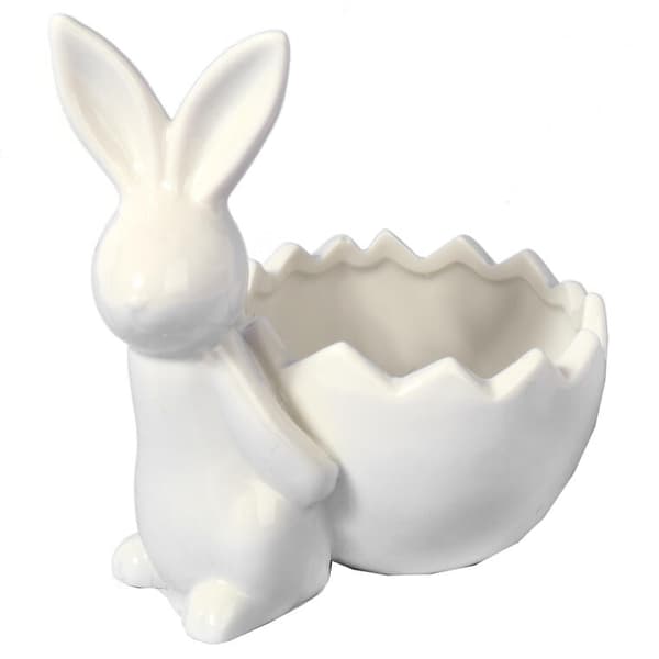 Hvid keramisk påskehare figur, 14 cm