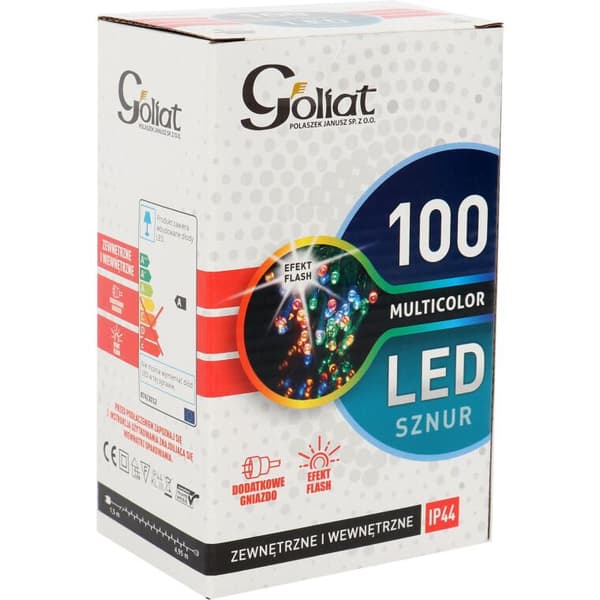 Set med 100 LED flerfärgade julgransbelysningar med blixteffekt och extra uttag, väderbeständig IP44