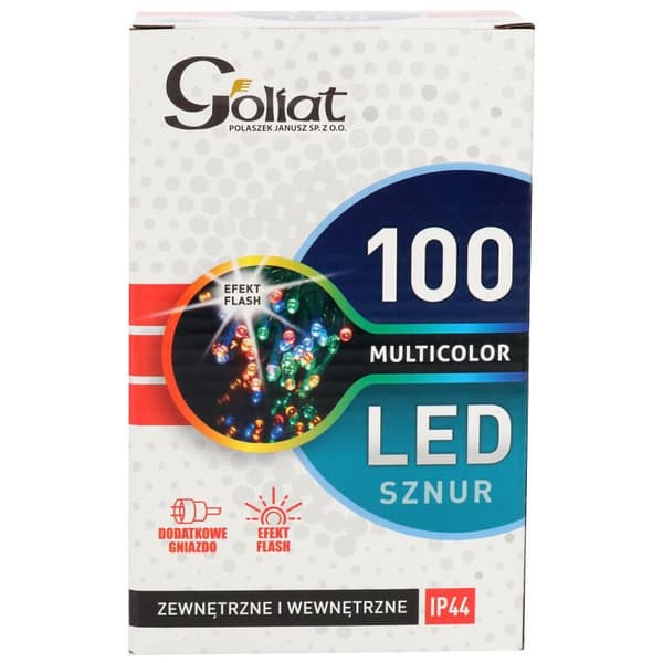 Set med 100 LED flerfärgade julgransbelysningar med blixteffekt och extra uttag, väderbeständig IP44