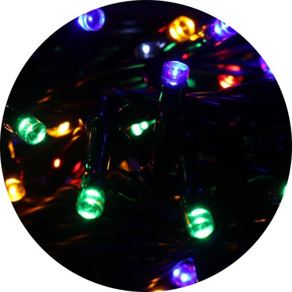 Set med 100 LED flerfärgade julgransbelysningar med blixteffekt och extra uttag, väderbeständig IP44