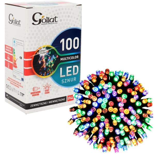 Set med 100 LED flerfärgade julgransbelysningar med blixteffekt och extra uttag, väderbeständig IP44