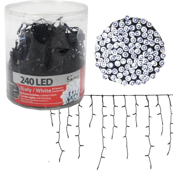 Gardin med 240 LED-lys med blitzeffekt og en ekstra hvid fatning