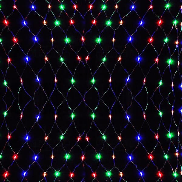 Flerfarvet LED-lysnet 1,5x1,5m med gennemsigtig ledning, IP44 vandtæt til indendørs og udendørs dekoration