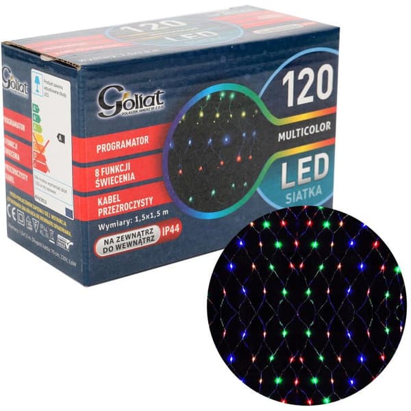 Flerfarvet LED-lysnet 1,5x1,5m med gennemsigtig ledning, IP44 vandtæt til indendørs og udendørs dekoration
