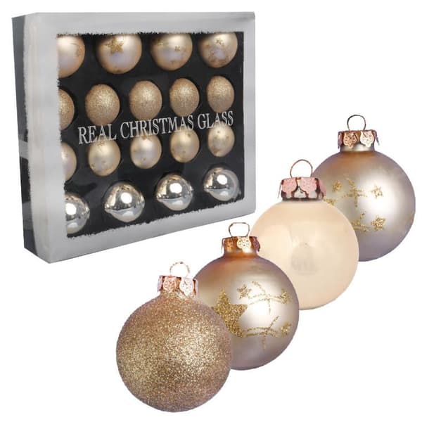 Elegant sæt med 18 champagneglaskugler med mat, glans og glitter