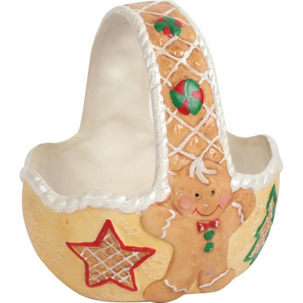 Julkorg för godis i form av pepparkakor, gjord av keramik, 14 cm