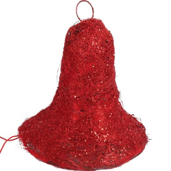 Röd Sisal Julklocka med Belysning och Glitter 27x28 cm