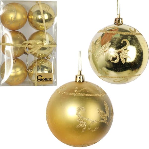 Sæt med 6 8 cm guld plastkugler til juledekoration