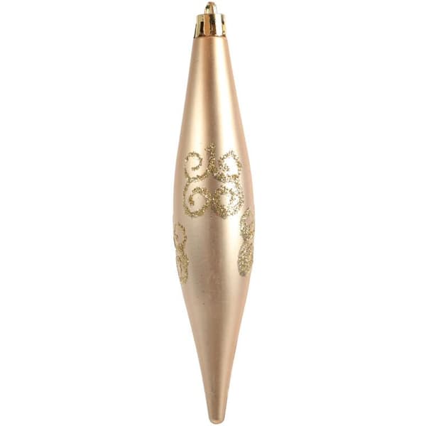 Set med 4 julgranskulor i plast med glitterdekor, lila och guld, 14,5 cm