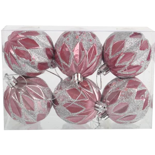 Set med 6 eleganta julgranskulor i plast 6 cm - Rosa