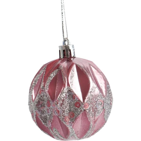 Set med 6 eleganta julgranskulor i plast 6 cm - Rosa