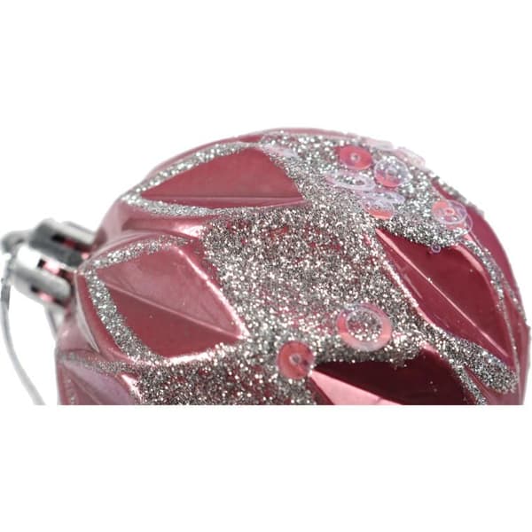 Set med 6 eleganta julgranskulor i plast 6 cm - Rosa