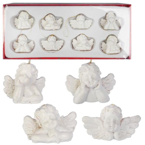 White Angels joulukuusen riipukset - 8 kpl, Polyresin, 3,5x5 cm, Tarkoitettu joulukoristeeseen