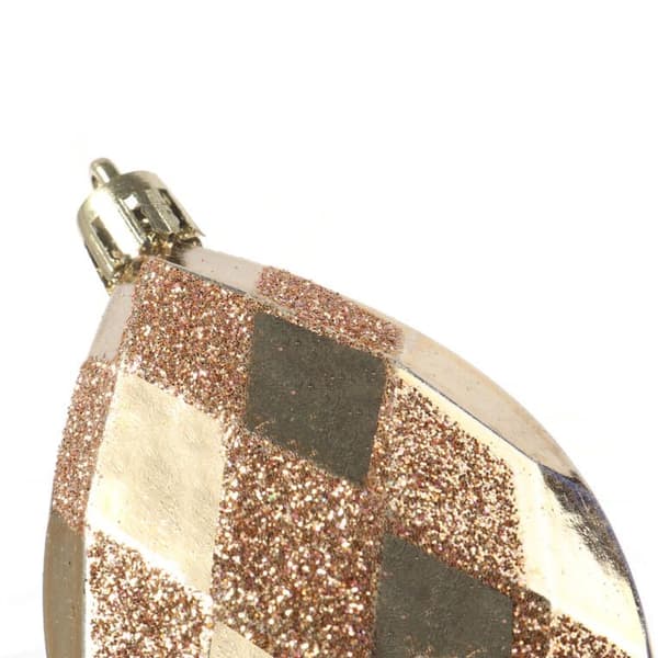 Set med 3 droppformade guldkulor, 9 cm, med glitterdekor