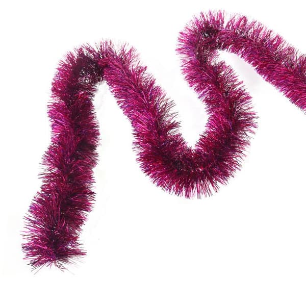 Pinkki fluo joulukuusiketju metalloidusta kalvosta, leveys 7 cm, pituus 2 m