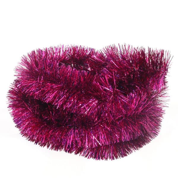 Pinkki fluo joulukuusiketju metalloidusta kalvosta, leveys 7 cm, pituus 2 m