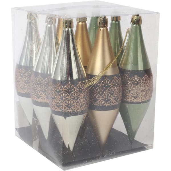 Setti 9 muovista jääpuikon muotoista korua glitterkoristeella, 15 cm