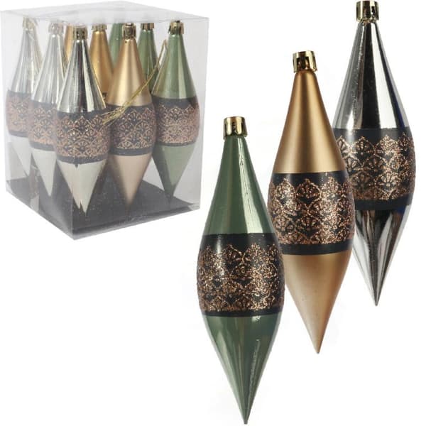 Setti 9 muovista jääpuikon muotoista korua glitterkoristeella, 15 cm