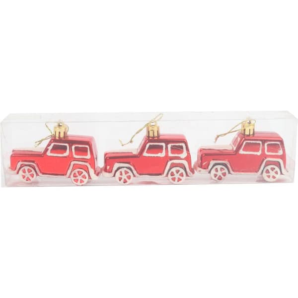 Julgranskulor Bilar - Plast, Röd, 8 cm - Set med 3