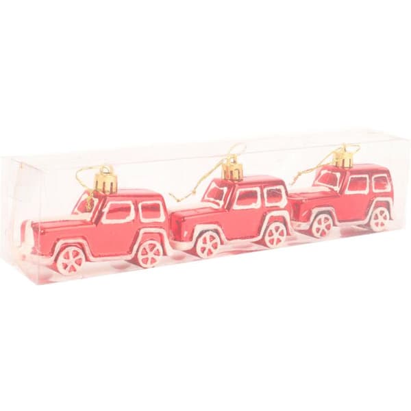 Julgranskulor Bilar - Plast, Röd, 8 cm - Set med 3