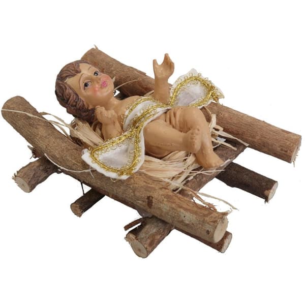 Figur af Jesus i en trækrybbe, brun