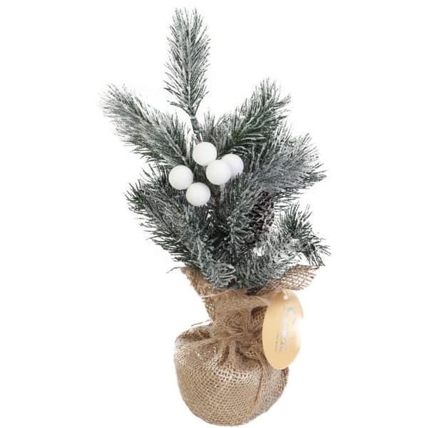 Lumen peittämä juuttia koristeltu joulukuusi, 28 cm
