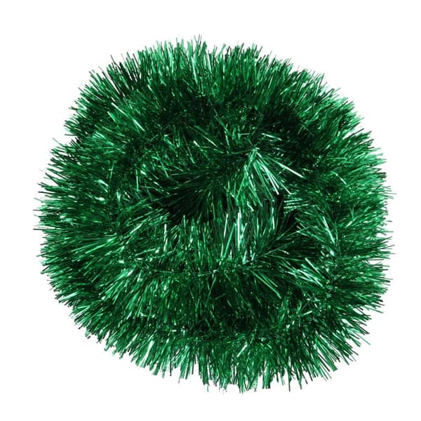 Grön julgranskedja av metalliserad folie, diameter 7 cm, längd 2 m.
