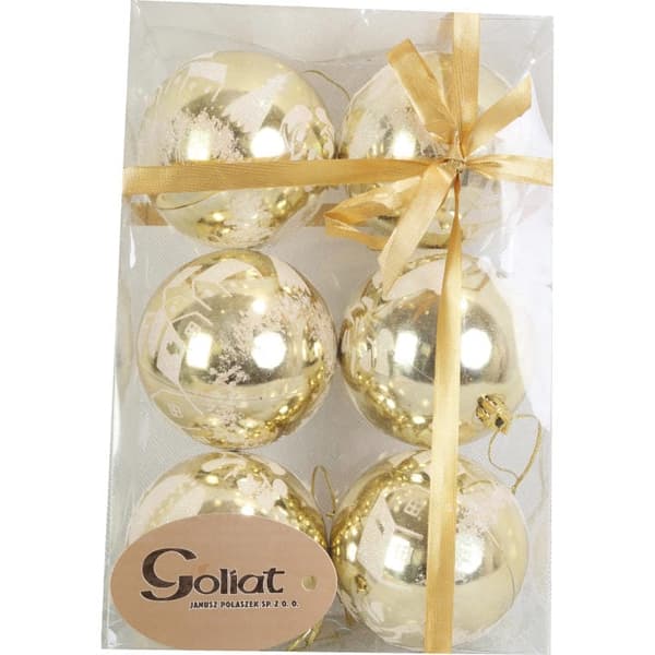 Set med 6 plastkulor 8 cm med dekoration