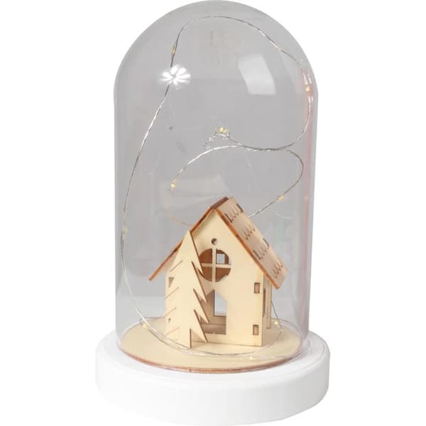 Kuppel med glas Diorama kirke og juletræ med LED belysning