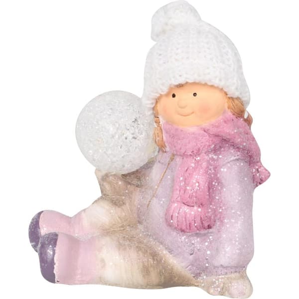 Keramisk figur af en pige med en batteridrevet kugle, 17 cm