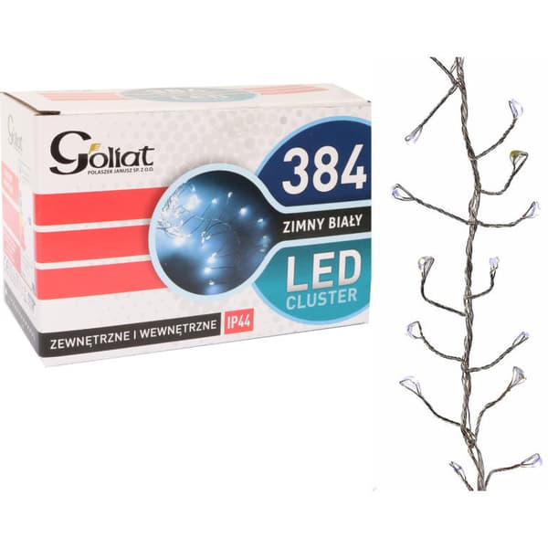 Kylmänvalkoiset jouluvalot Caterpillar 384 LED, ulkokäyttöön IP44, 3m + 2m verkkojohto