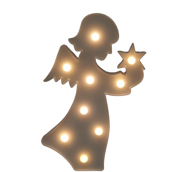 Valkoinen Angel LED 9l valokoristeella, toimii 2xAA paristolla, 28 cm