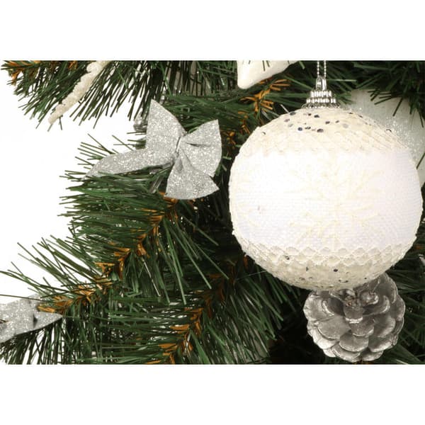 Vit och krämig frigolitkula med glitter - spetsmönster