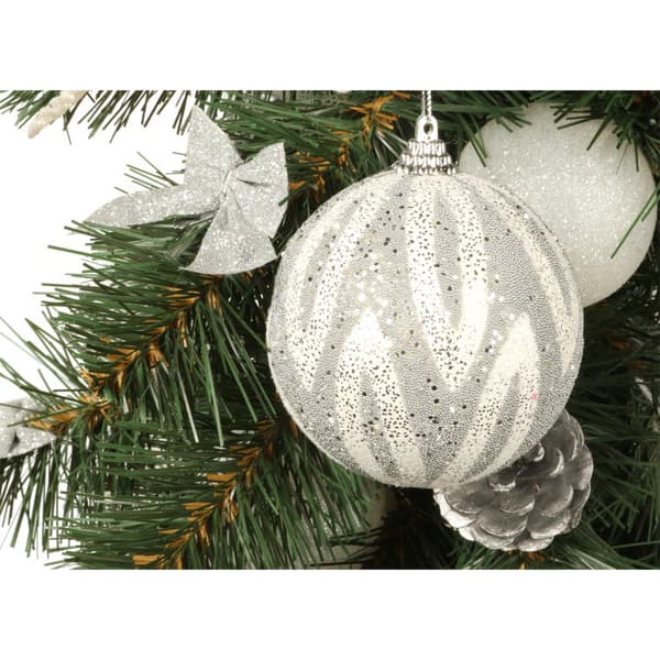 Koristeltu styroksikoru valkoisena ja hopeana glitterillä, koko 8cm