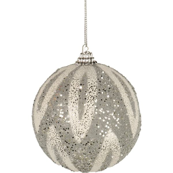Koristeltu styroksikoru valkoisena ja hopeana glitterillä, koko 8cm